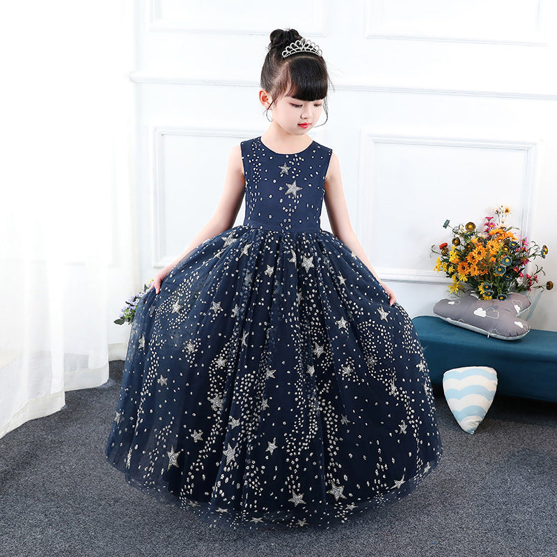 Blue Starry Girl Princess Dress Mom & Kids Blue Starry Girl Princess Dress Mom & Kids