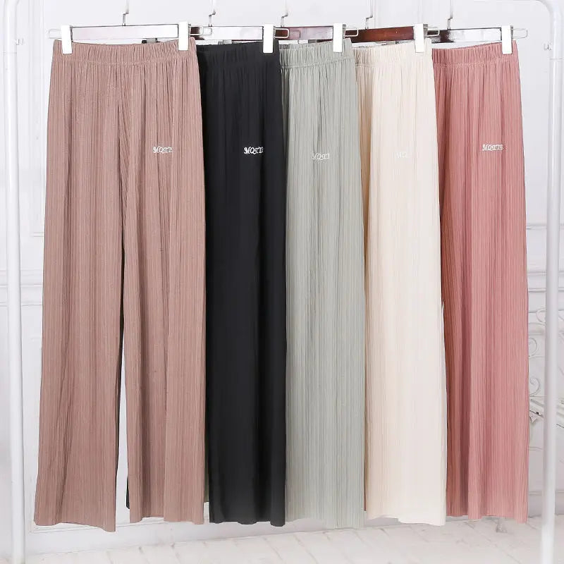 Summer Ladies Ice Silk Loose Casual Home Pants Elastic plus Size Mom Square Sports High Waist Straight Leg Length Nine Points
