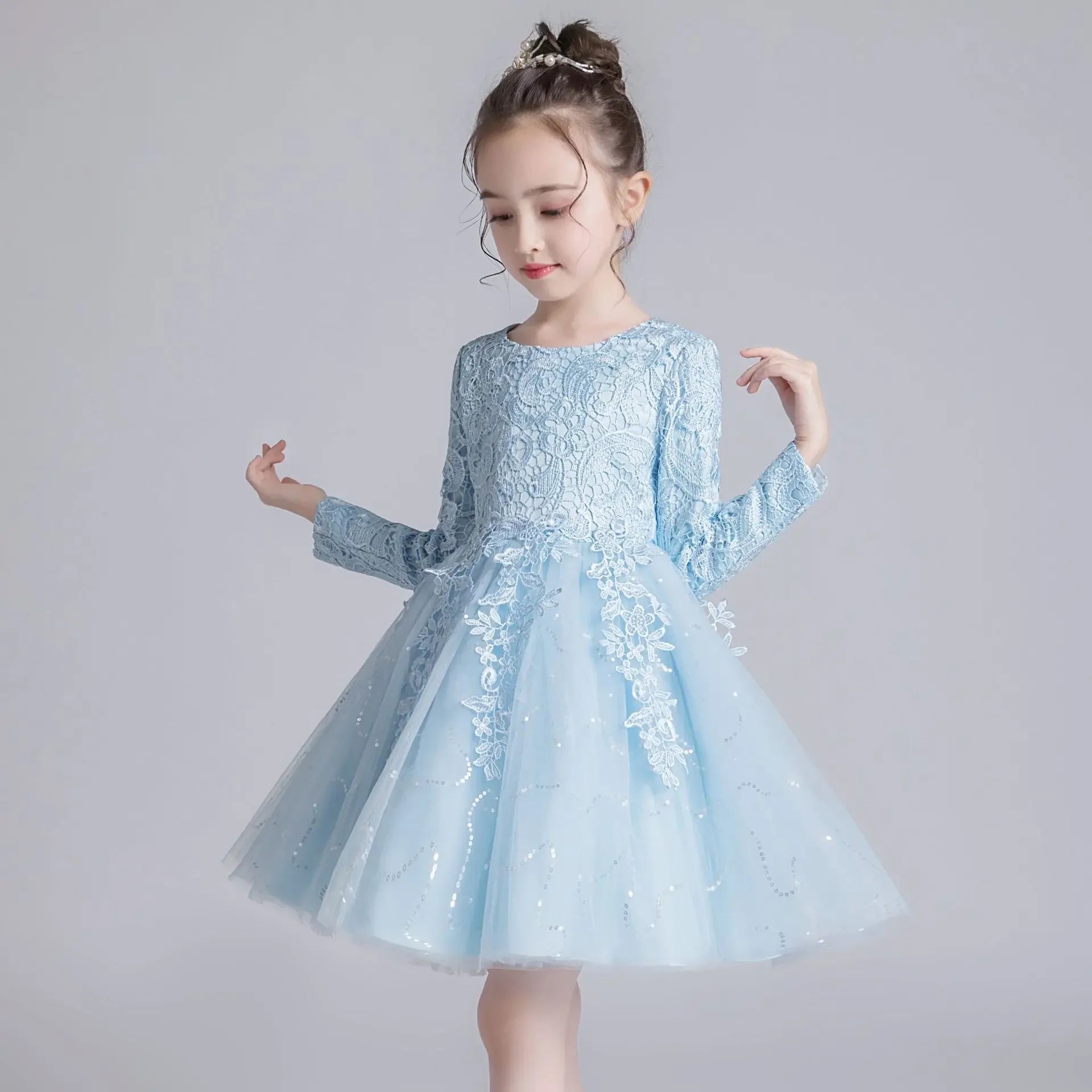 Fashion Flower Girl Dresses for Weddings Lace Long Sleeve Children Bri – Mom & Kids