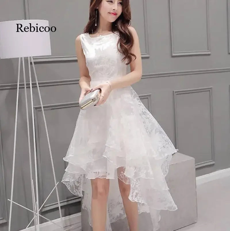 Summer High Low Retro Dress Vintage Women Sleeveless Front Back Short Mom & Kids Summer High Low Retro Dress Vintage Women Sleeveless Front Back Short Mom & Kids