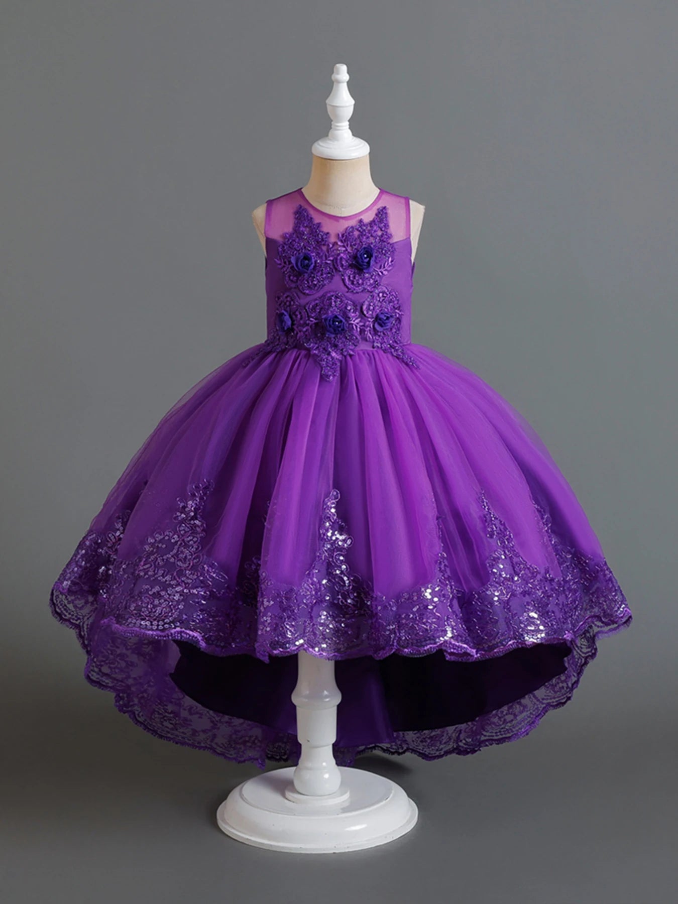 Purple Girl Wedding Flower Girl Bridesmaid Dress Suitable for Embroide