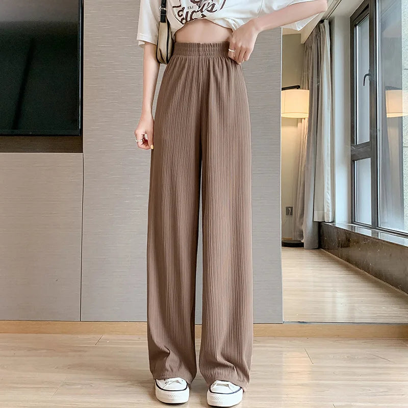Thin Summer Wide-leg Pants Ice Filament Permeability Women Spring Women Elastic Waist Stright Long Wide Leg Pants Casual Female