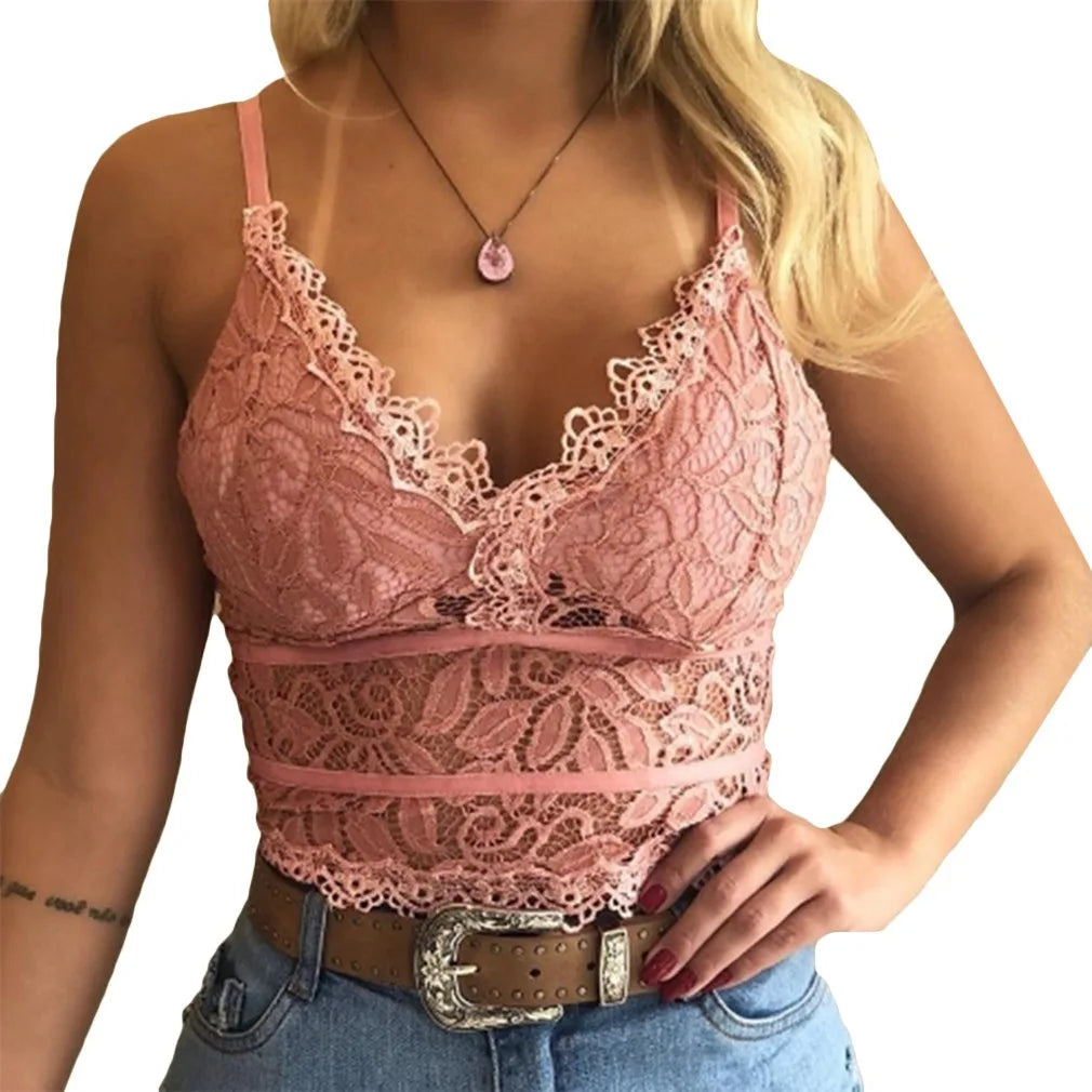 2023 European American women vests women's clothing sexy perspective Lace suspenders Fashion outerwear underwear tank top vest