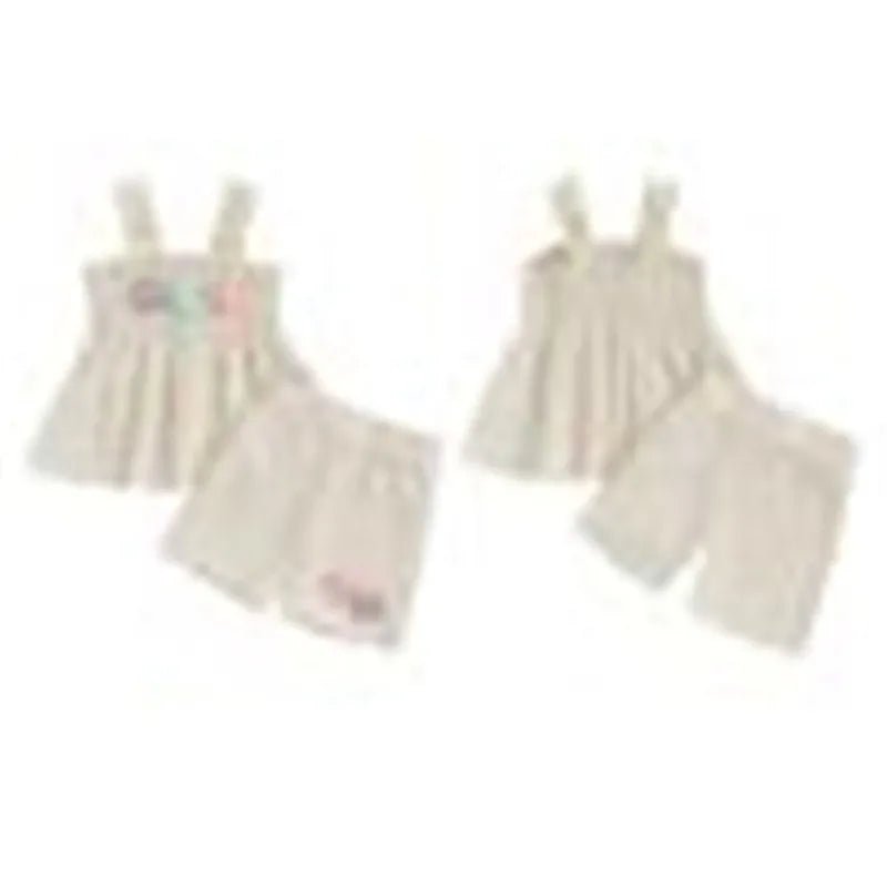 0-4years Baby Girl Summer Outfit 3D Flower Design Ruffled Trim Smocked Sleeveless Tops and Shorts 2 Pcs Set for Toddler girls - Mom & Kids