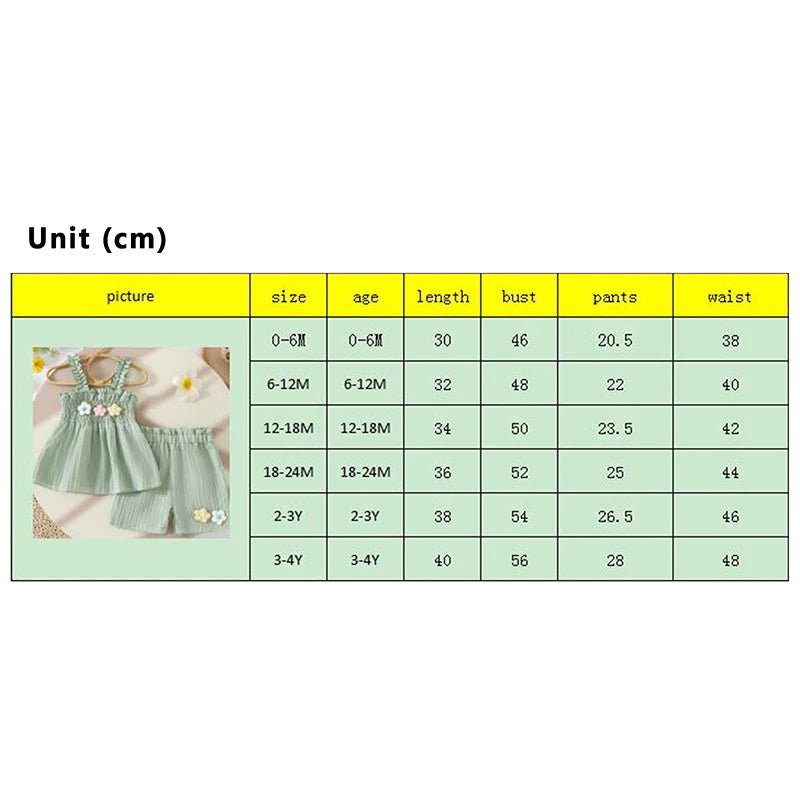 0-4years Baby Girl Summer Outfit 3D Flower Design Ruffled Trim Smocked Sleeveless Tops and Shorts 2 Pcs Set for Toddler girls - Mom & Kids
