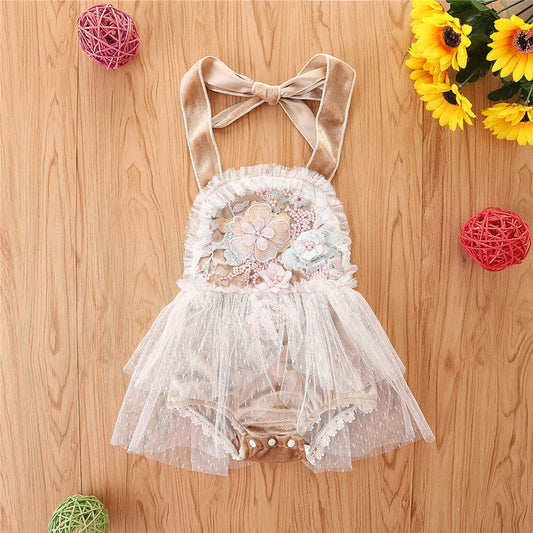 Newborn Clothing Sweet Romper Summer Baby Girl Embroidered Mesh Bodysuit