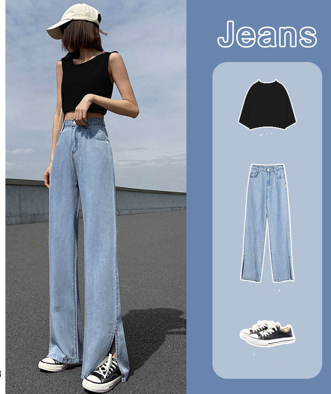 New Loose Straight High Waist Summer Ice Silk Wide-leg Pants