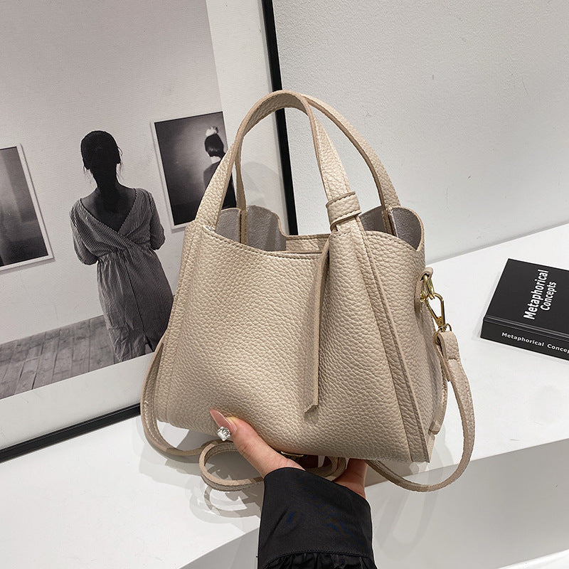 Korean Style Ins New Hong Kong Style Personalized Simple One-shoulder Underarm Bucket Bag Vegetable Basket Retro Crossbody Bag