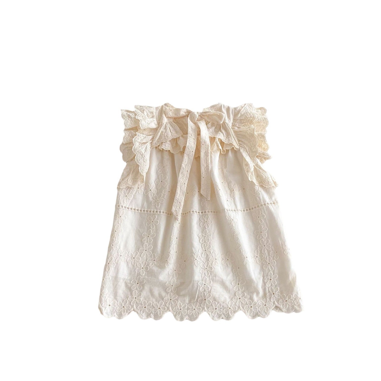 Girls Lace Embroidery Ruffled Dress