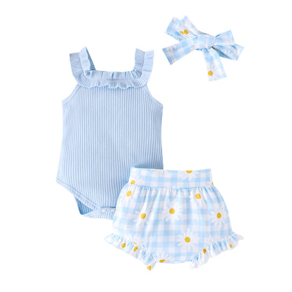 Sunken Stripe Sling Romper Printed Shorts