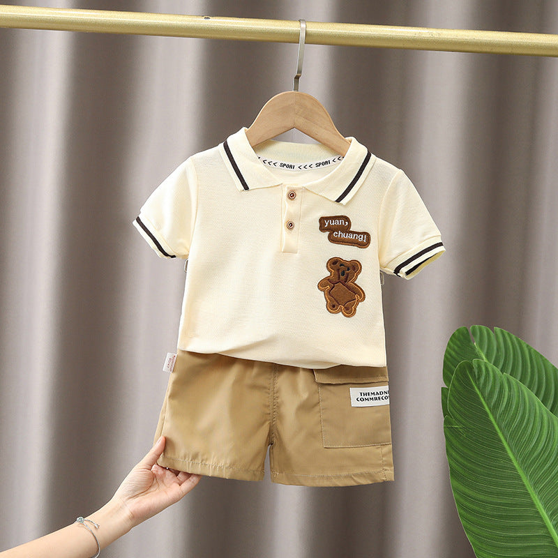 Boys Summer Suit Summer New Children's Boys' Fashion Short-sleeved Cartoon Shirt Two-piece Set