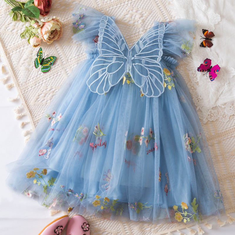 Korean Flower Embroidery Girls' Chiffon Skirt