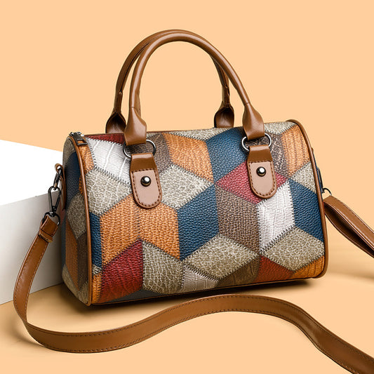 Fashion Color Contrast Plaid Geometric Pattern Commuter Shoulder Crossbody