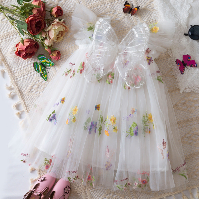 Korean Flower Embroidery Girls' Chiffon Skirt