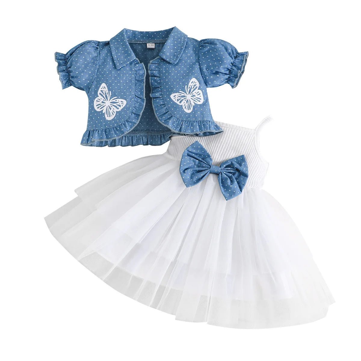 1-4Y Fashion Children Kids Girl 2Pcs Spring Outfit Butterfly Print Short Sleeve Tops+Suspender dress Set Outfit Kid Girl Clothes - Mom & Kids