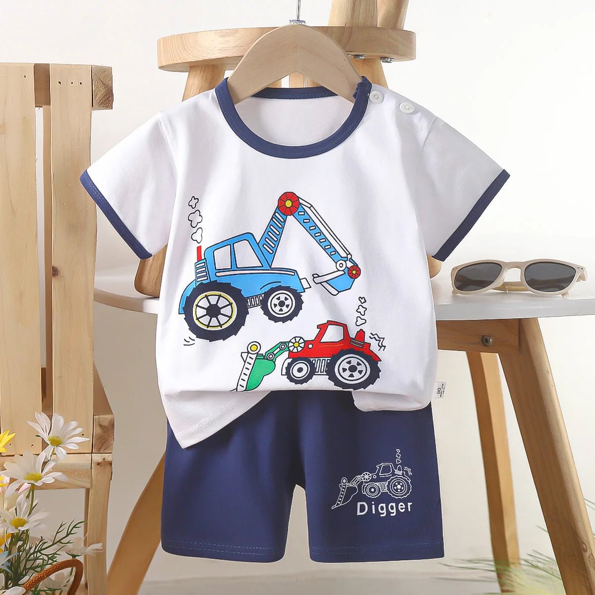 1 Sets Pure Cotton Kids Cartoon Clothing Summer Baby Fashion Short Sleeve Suits Boys Girls T-Shirts+Shorts Children Outfits - Mom & Kids