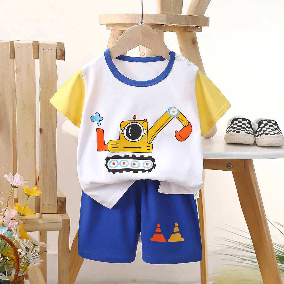 1 Sets Pure Cotton Kids Cartoon Clothing Summer Baby Fashion Short Sleeve Suits Boys Girls T-Shirts+Shorts Children Outfits - Mom & Kids