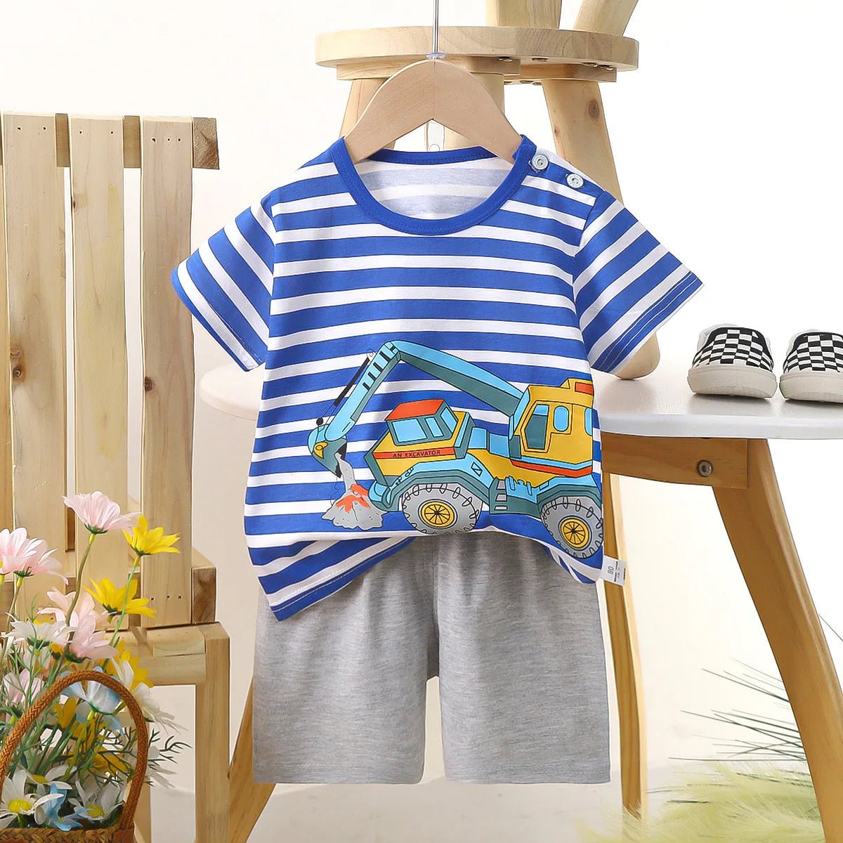 1 Sets Pure Cotton Kids Cartoon Clothing Summer Baby Fashion Short Sleeve Suits Boys Girls T-Shirts+Shorts Children Outfits - Mom & Kids