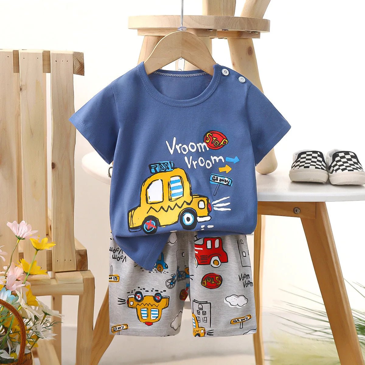 1 Sets Pure Cotton Kids Cartoon Clothing Summer Baby Fashion Short Sleeve Suits Boys Girls T-Shirts+Shorts Children Outfits - Mom & Kids