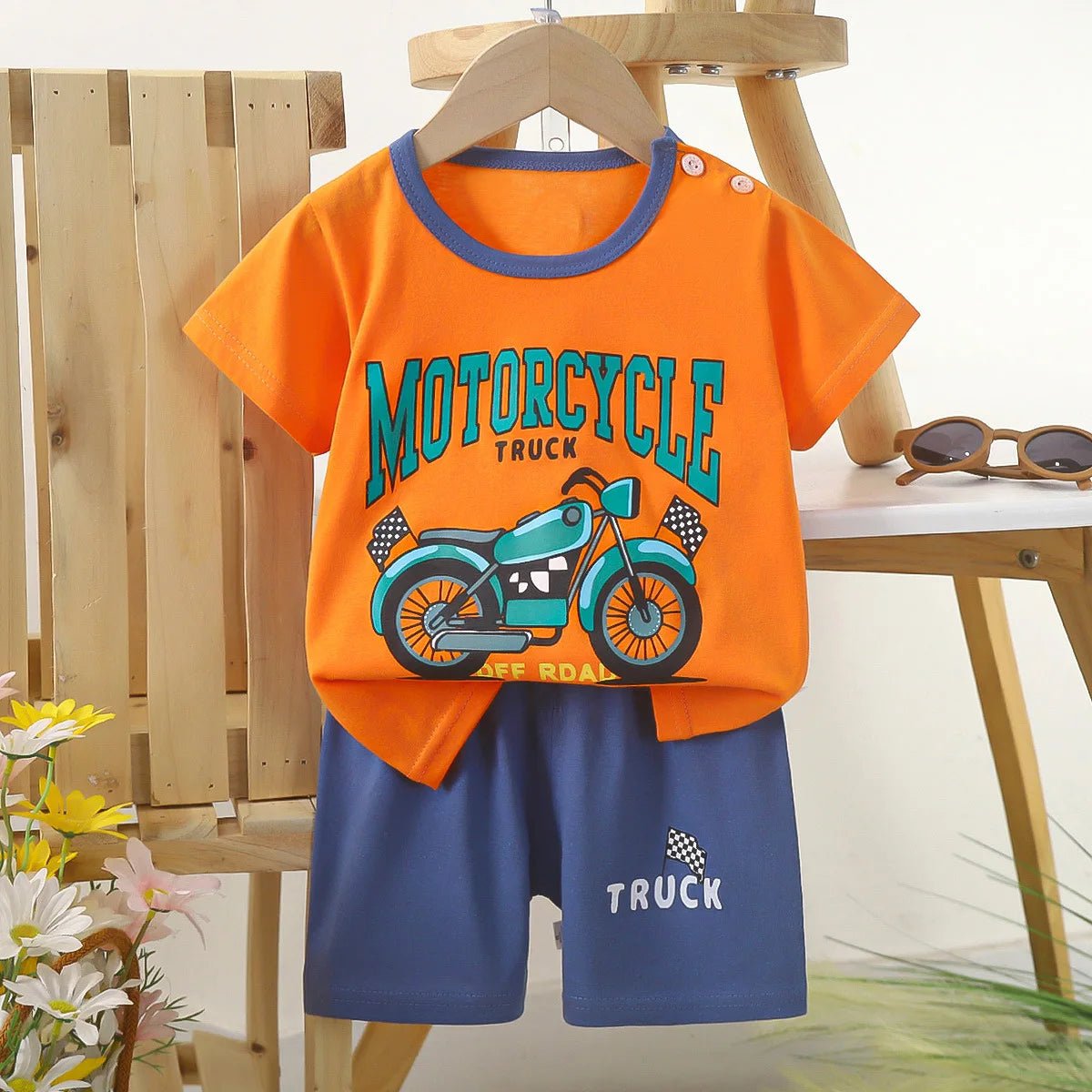 1 Sets Pure Cotton Kids Cartoon Clothing Summer Baby Fashion Short Sleeve Suits Boys Girls T-Shirts+Shorts Children Outfits - Mom & Kids