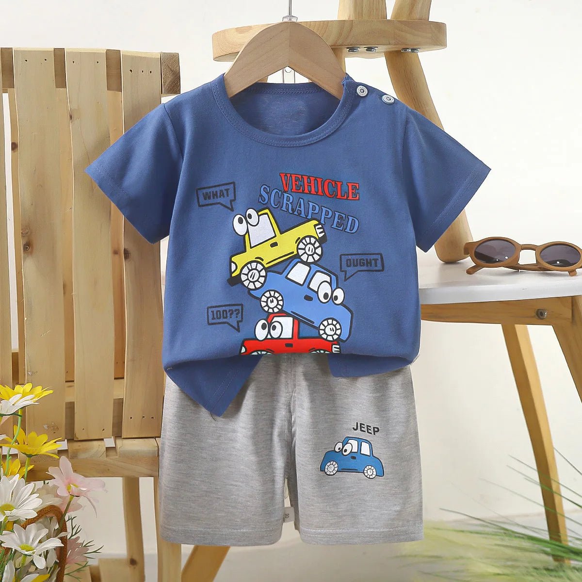 1 Sets Pure Cotton Kids Cartoon Clothing Summer Baby Fashion Short Sleeve Suits Boys Girls T-Shirts+Shorts Children Outfits - Mom & Kids