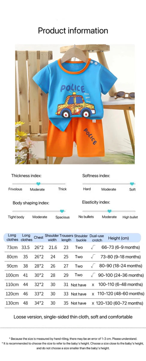 1 Sets Pure Cotton Kids Cartoon Clothing Summer Baby Fashion Short Sleeve Suits Boys Girls T-Shirts+Shorts Children Outfits - Mom & Kids