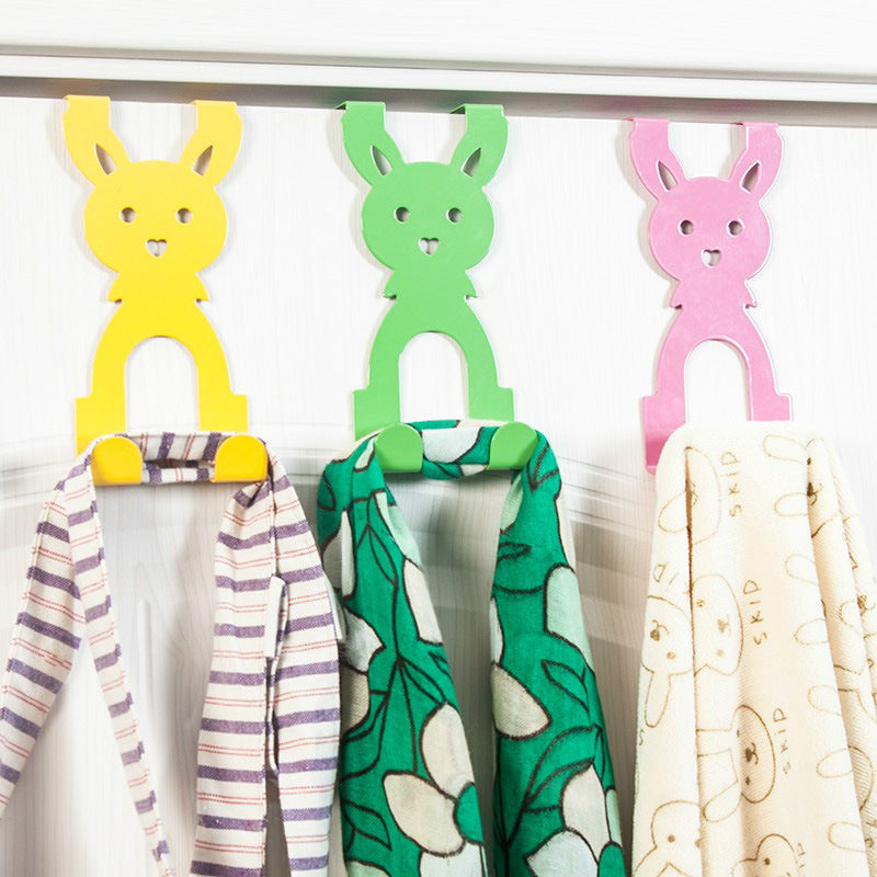 Traceless Cartoon Rabbit Hooks Bedroom Kitchen Door Hooks Clothes Bag Coat Dual Hanger Organizer Hanging Sundries Pothookesline