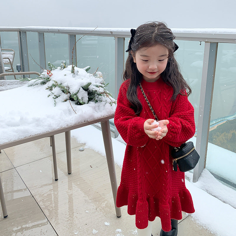 Girls' Fried Dough Twist Knitting Fishtail Sweater Dress