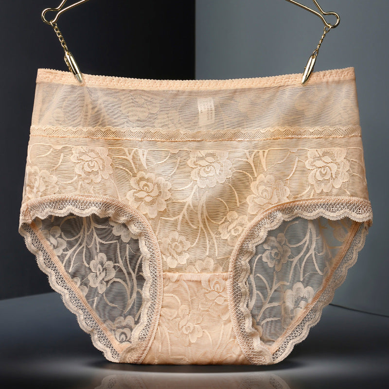 High Waist Hollow-out Lace Sexy Ladies Panties Breathable Traceless Sheath Cotton Stall
