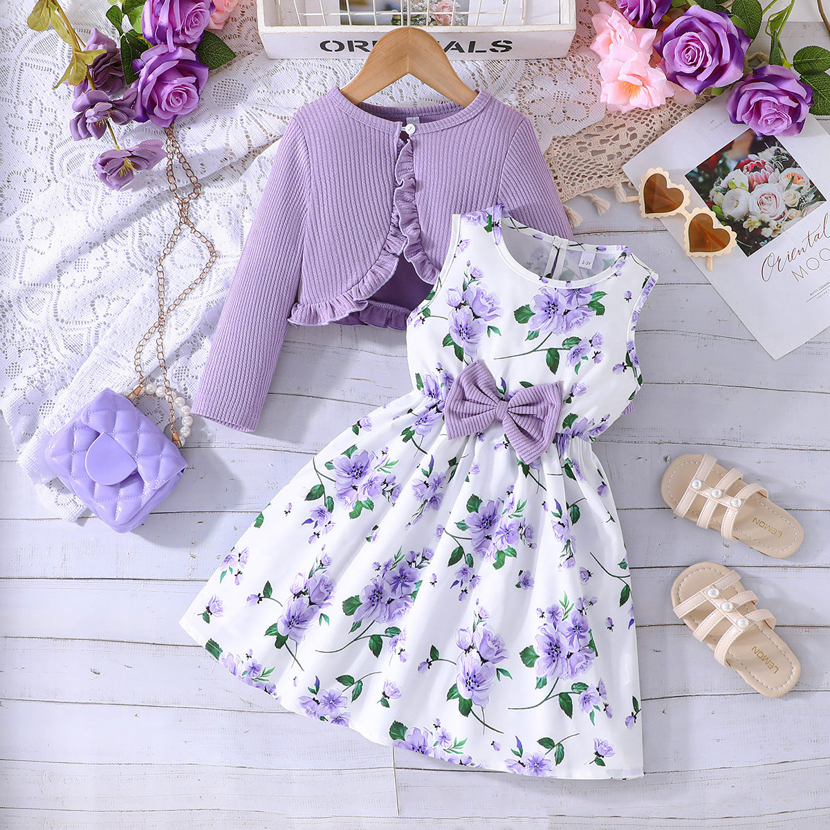 Girls' Colorful Suspender Skirt Solid Color Coat Set (available)