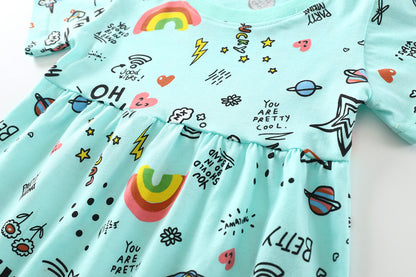 Knitted Children's Skirt Short-sleeved Cotton Girls Dress