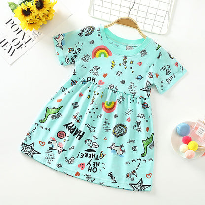 Knitted Children's Skirt Short-sleeved Cotton Girls Dress