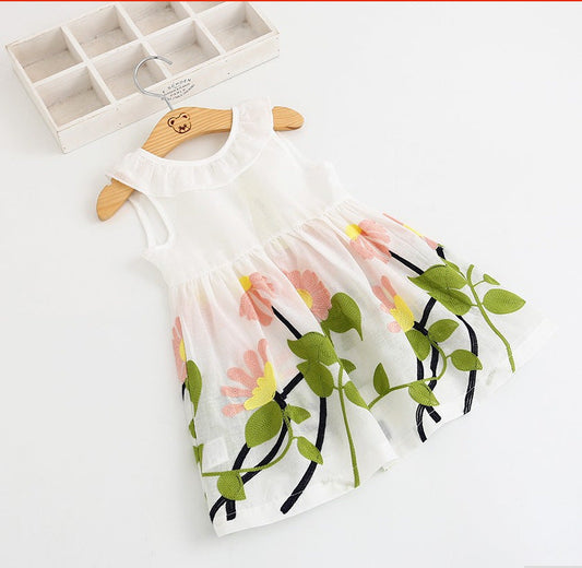 Children's Clothing Girls Exquisite Embroidered Dress Cotton V-Neck Vest Skirt