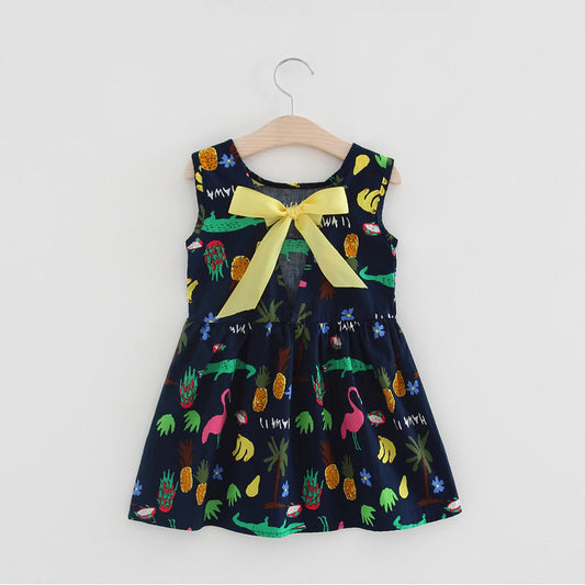Girls Cotton Sleeveless Cartoon Animal Vest Dress