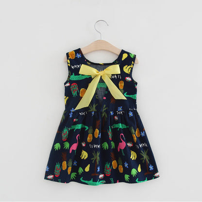 Girls Cotton Sleeveless Cartoon Animal Vest Dress