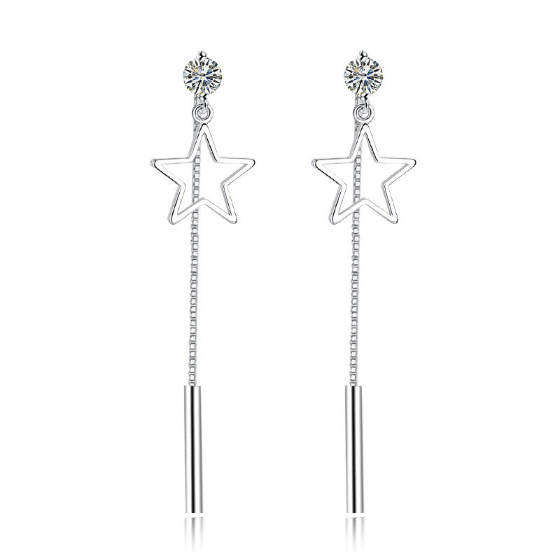 ANENJERY 925 Sterling Silver Zircon Star Long Tassel Earrings For Women Ear Chain oorbellen boucles d oreilles S E444