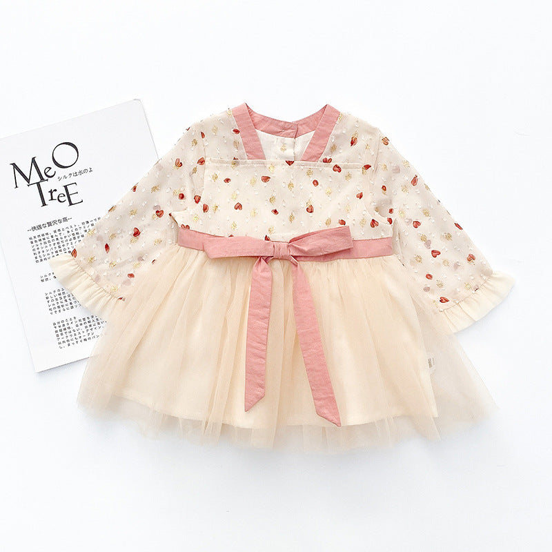 Girls' Little Love Chiffon Hanfu Dress, Baby Ethnic Style Net Gauze Skirt