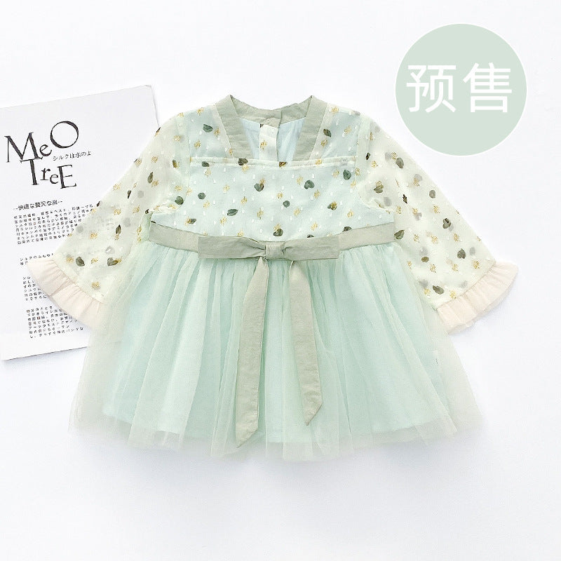 Girls' Little Love Chiffon Hanfu Dress, Baby Ethnic Style Net Gauze Skirt