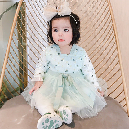 Girls' Little Love Chiffon Hanfu Dress, Baby Ethnic Style Net Gauze Skirt