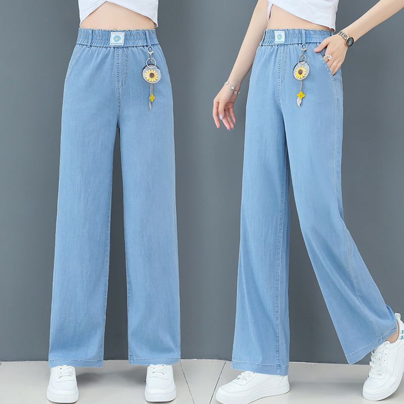 Tencel Jeans, High-waisted, Thin, Drape, Loose, Straight, And Ice Silk Wide-leg Pants