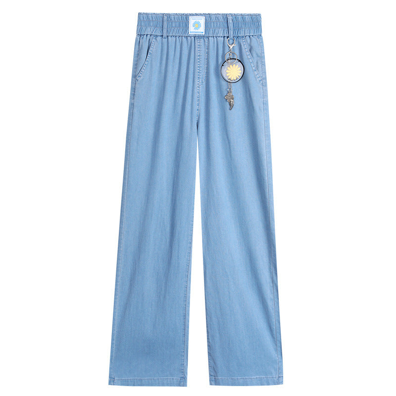Tencel Jeans, High-waisted, Thin, Drape, Loose, Straight, And Ice Silk Wide-leg Pants
