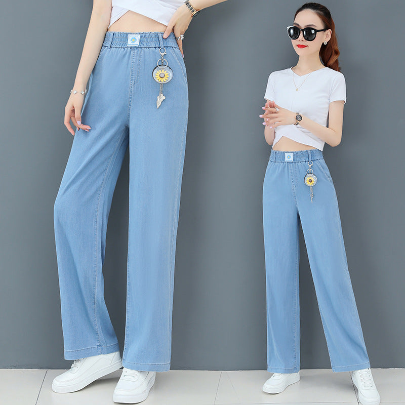 Tencel Jeans, High-waisted, Thin, Drape, Loose, Straight, And Ice Silk Wide-leg Pants