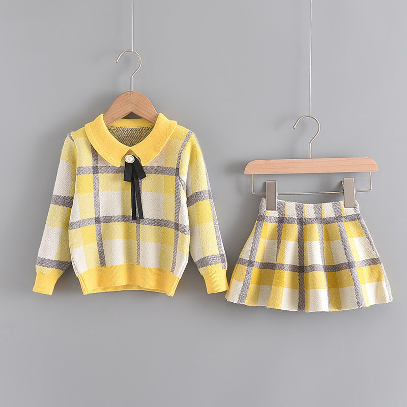 Girls flying sleeve knitted sweater suit