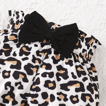 Kids' Rompers Bow Leopard Shorts Suit