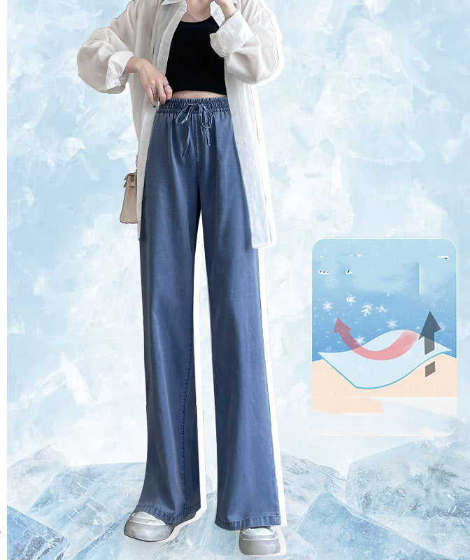 New Loose Straight High Waist Summer Ice Silk Wide-leg Pants