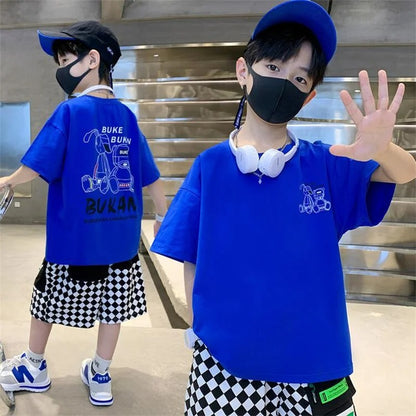 Boys' Fashionable Cartoon Letter Jacket Shorts Two-piece Set