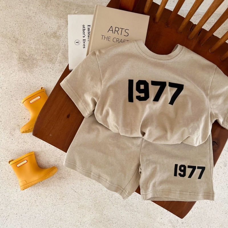 Children's Cotton Suit Summer New Boys And Girls Printed Short-sleeved T-shirt Baby Shorts Two-piece Set