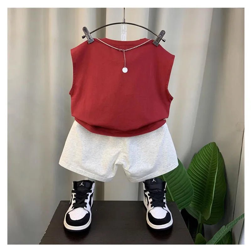 2024 Boy’s Loose Vest Sets Baby Casual Fashion Suit Summer New Children's Thin Sleeveless Round Neck Top Shorts 2Pcs 12M-6Years - Mom & Kids