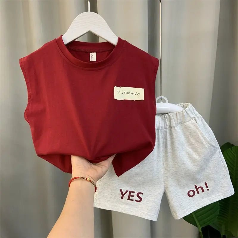 2024 Boy’s Loose Vest Sets Baby Casual Fashion Suit Summer New Children's Thin Sleeveless Round Neck Top Shorts 2Pcs 12M-6Years - Mom & Kids