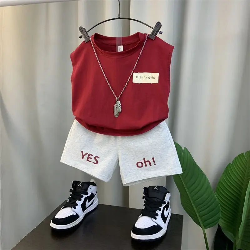 2024 Boy’s Loose Vest Sets Baby Casual Fashion Suit Summer New Children's Thin Sleeveless Round Neck Top Shorts 2Pcs 12M-6Years - Mom & Kids